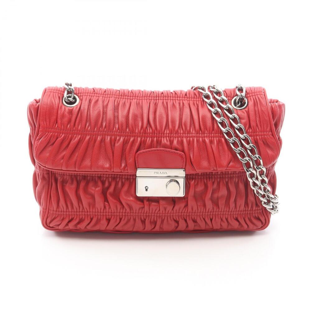 Prada NAPPA GAUFRE Shoulder Bag Leather Red